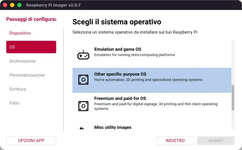 Selezionare other specific purpose