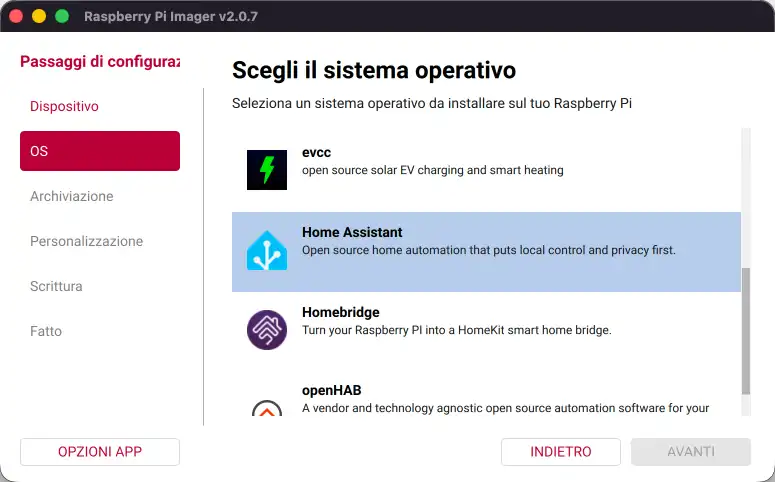 Selezionare Home Assistant