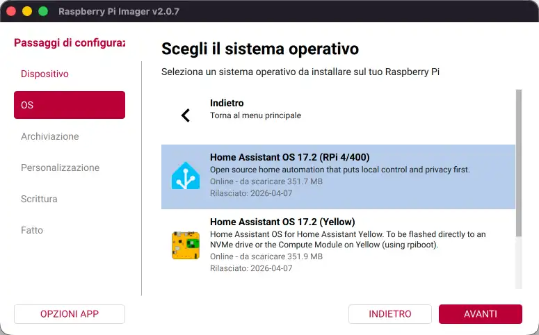 Selezionare Home Assistant os