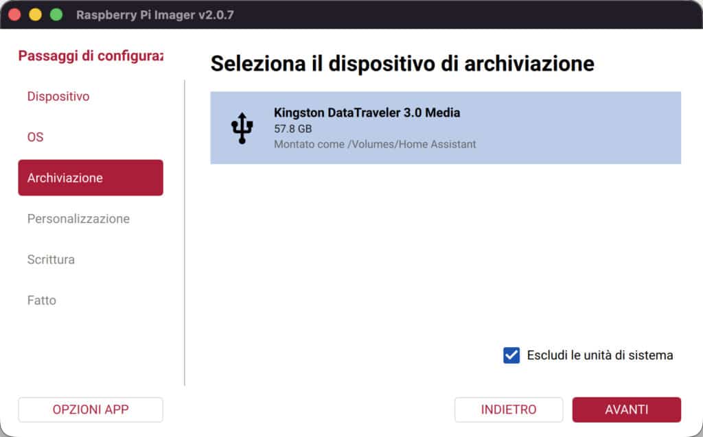 Scelta supporto di memoria